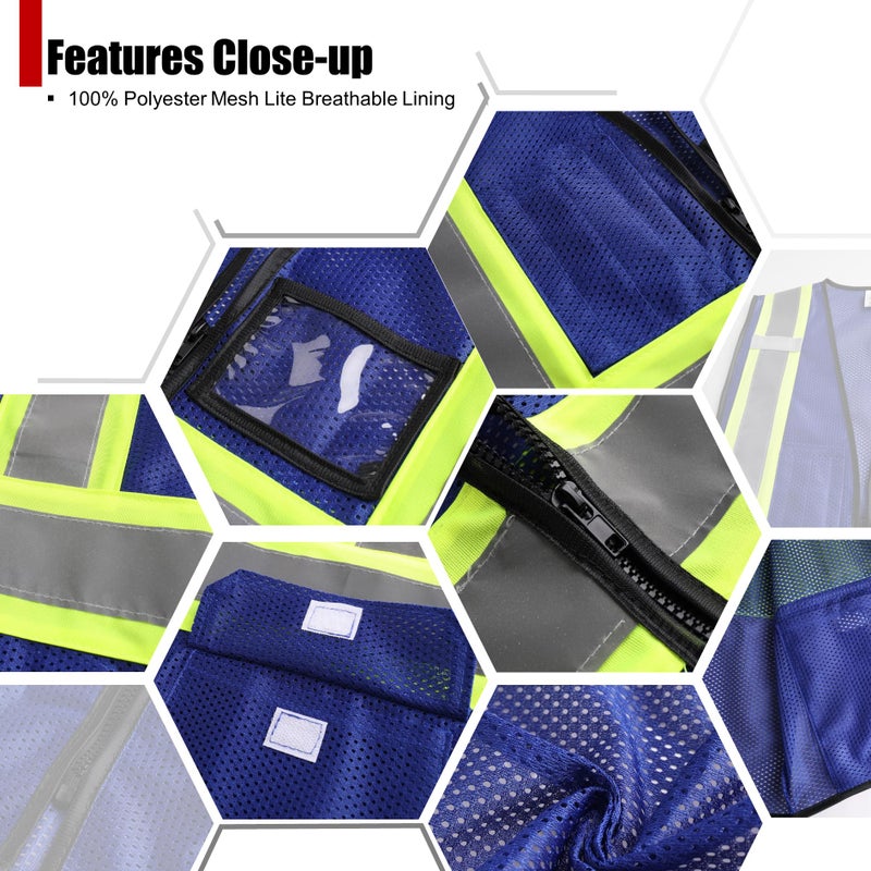 HATAUNKI Reflective Safety Vest for Men Women Hi Vis Vest with Pockets High Visibility Vest Mesh Construction Vests Meets ANSI/ISEA Standards (Blue-33, XX-Large) - Image 3